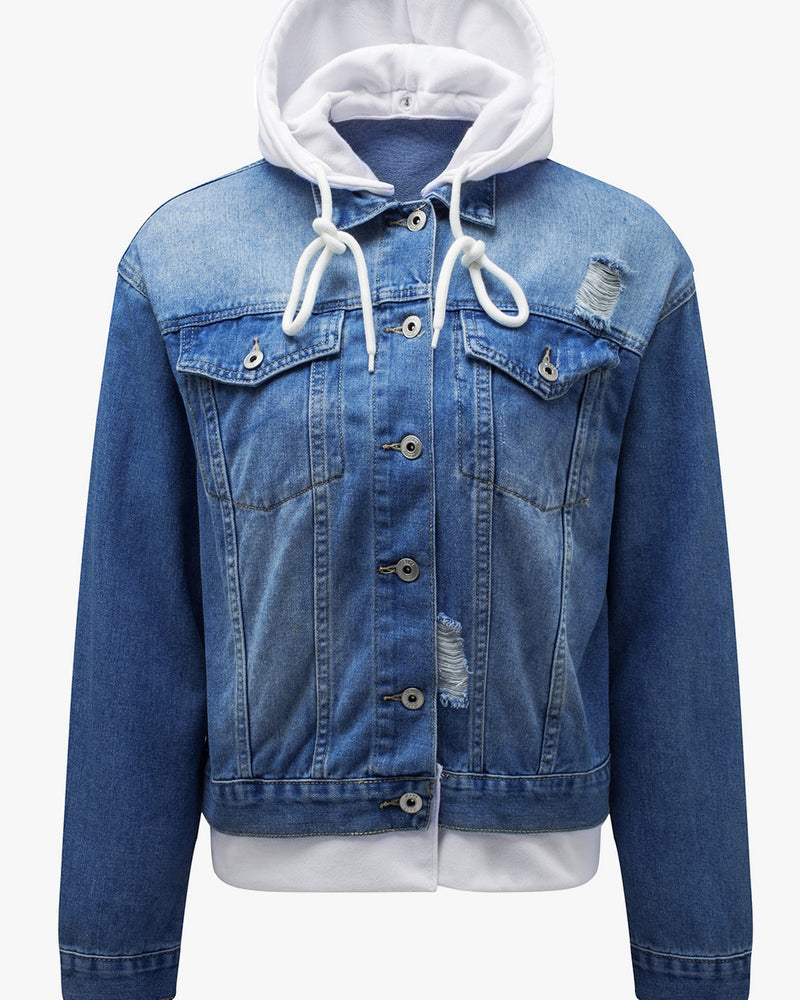 BEAUTIFUL I AM Distressed Hooded Denim Jacket