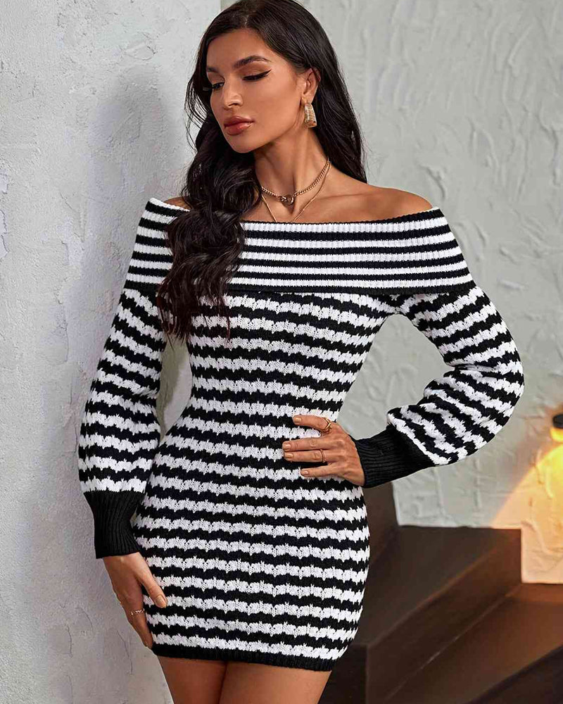 BEAUTIFUL I AM Striped Off-Shoulder Sweater Dress