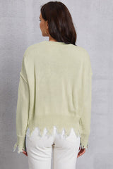 BEAUTIFUL I AM Lip Fringe Round Neck Sweater