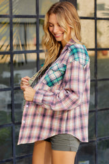 BEAUTIFUL I AM Contrast Plaid Long Sleeve Collared Neck Shirt