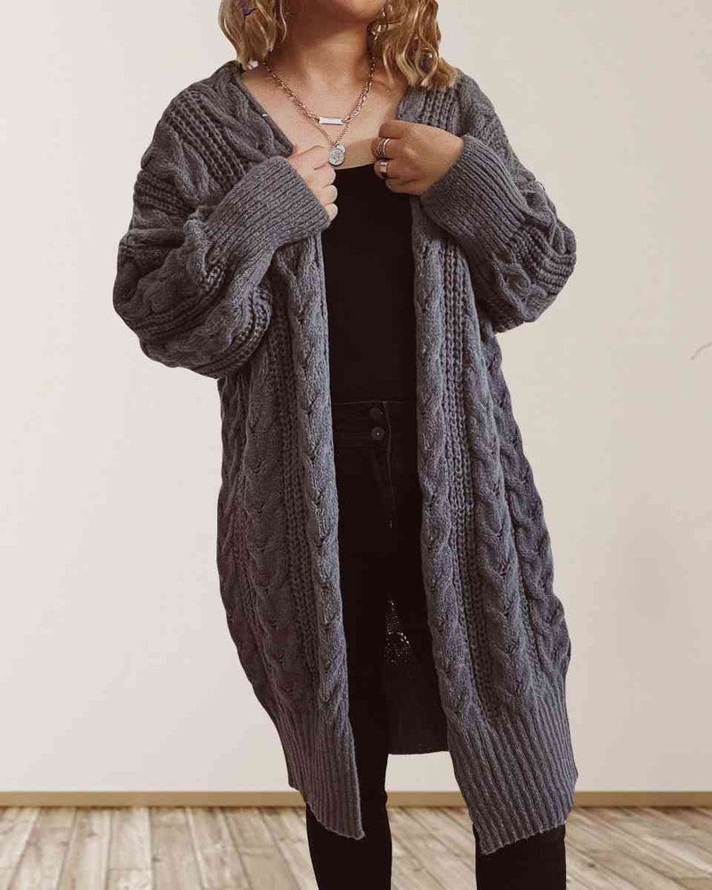BEAUTIFUL I AM Cable-Knit Open Front Dropped Shoulder Cardigan