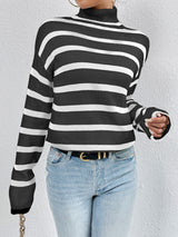 BEAUTIFUL I AM Striped Turtleneck Drop Shoulder Sweater
