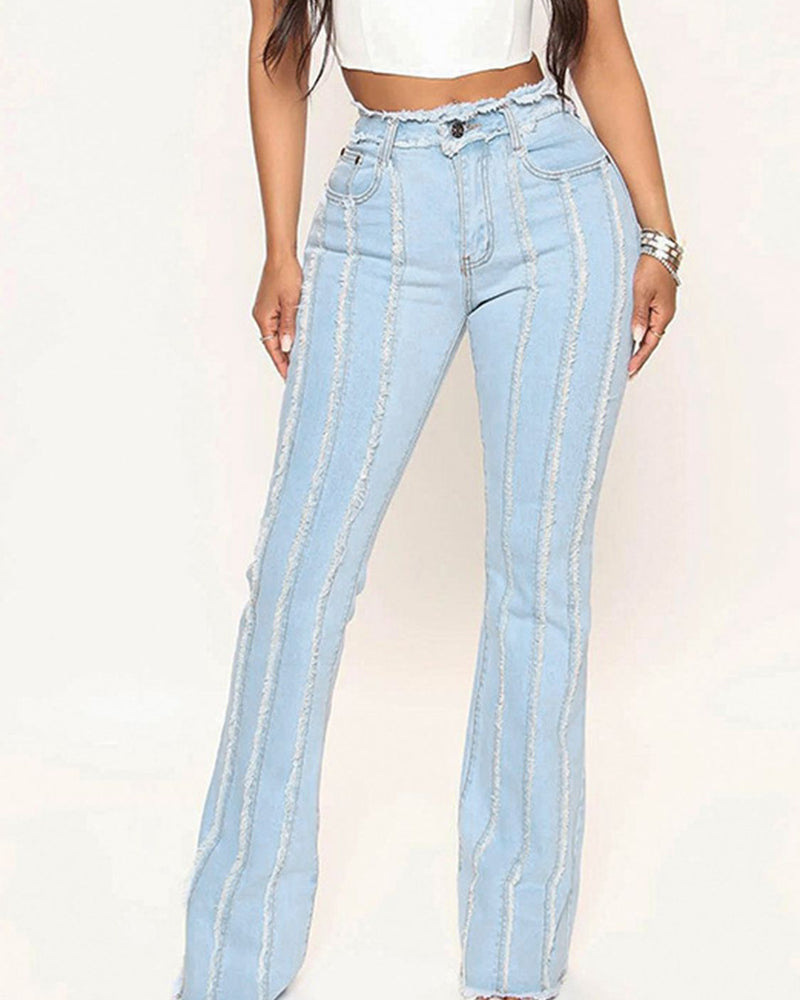 BEAUTIFUL I AM Striped Raw Hem Jeans