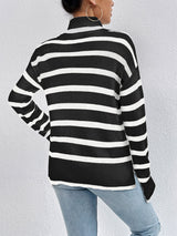 BEAUTIFUL I AM Striped Turtleneck Drop Shoulder Sweater