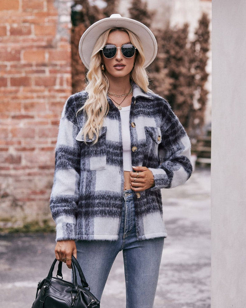 BEAUTIFUL I AM Plaid Dropped Shoulder Collared Jacket