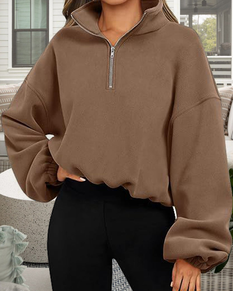 BEAUTIFUL I AM Half-Zip Collared Drop Shoulder Sweatshirt