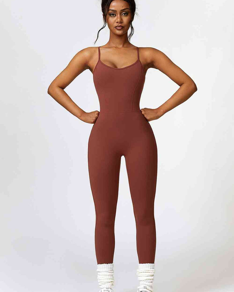 BEAUTIFUL I AM Open Back Spaghetti Strap Sports Jumpsuit Active Wear