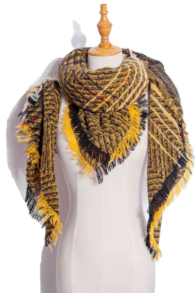 BEAUTIFUL I AM Plaid Raw Hem Polyester Scarf