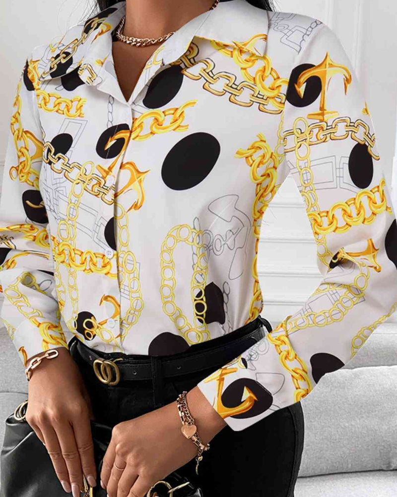 BEAUTIFUL I AM Printed Collared Neck Long Sleeve Shirt