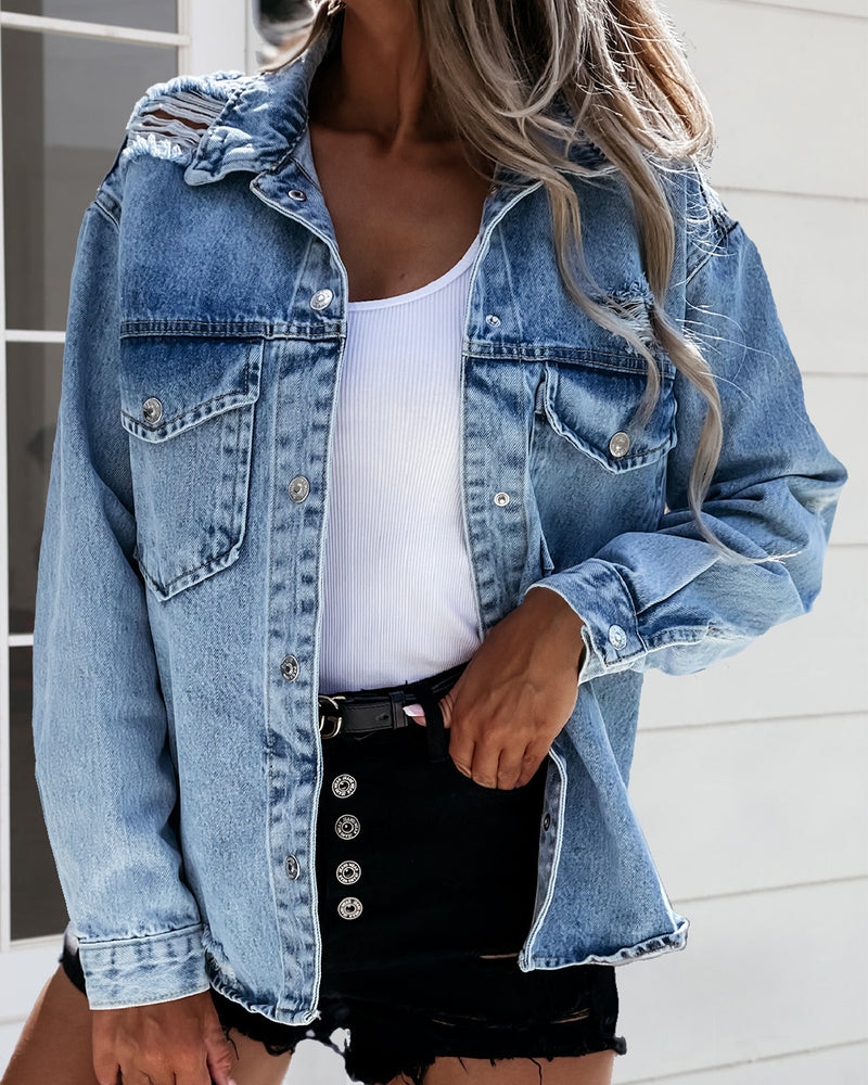 BEAUTIFUL I AM Distressed Snap Down Denim Jacket