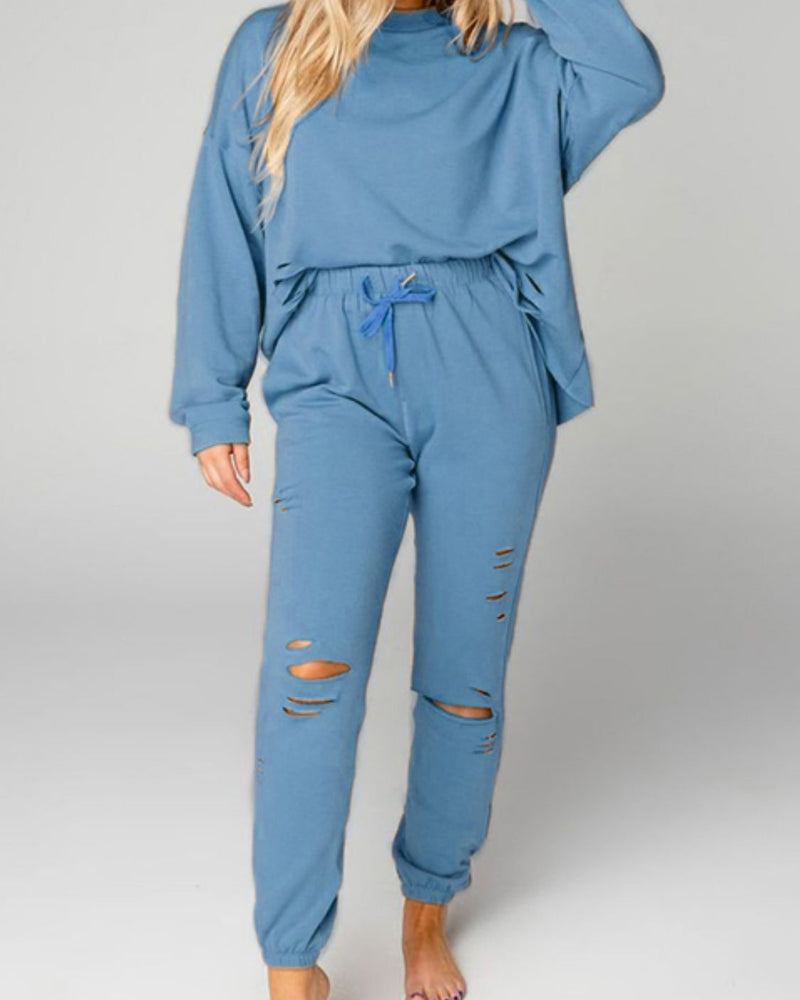 BEAUTIFUL I AM Distressed Sweatshirt and Joggers Set