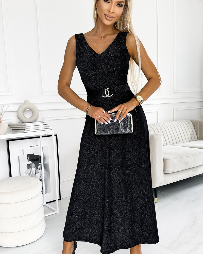 BEAUTIFUL I AM V-Neck Sleeveless Maxi Dress
