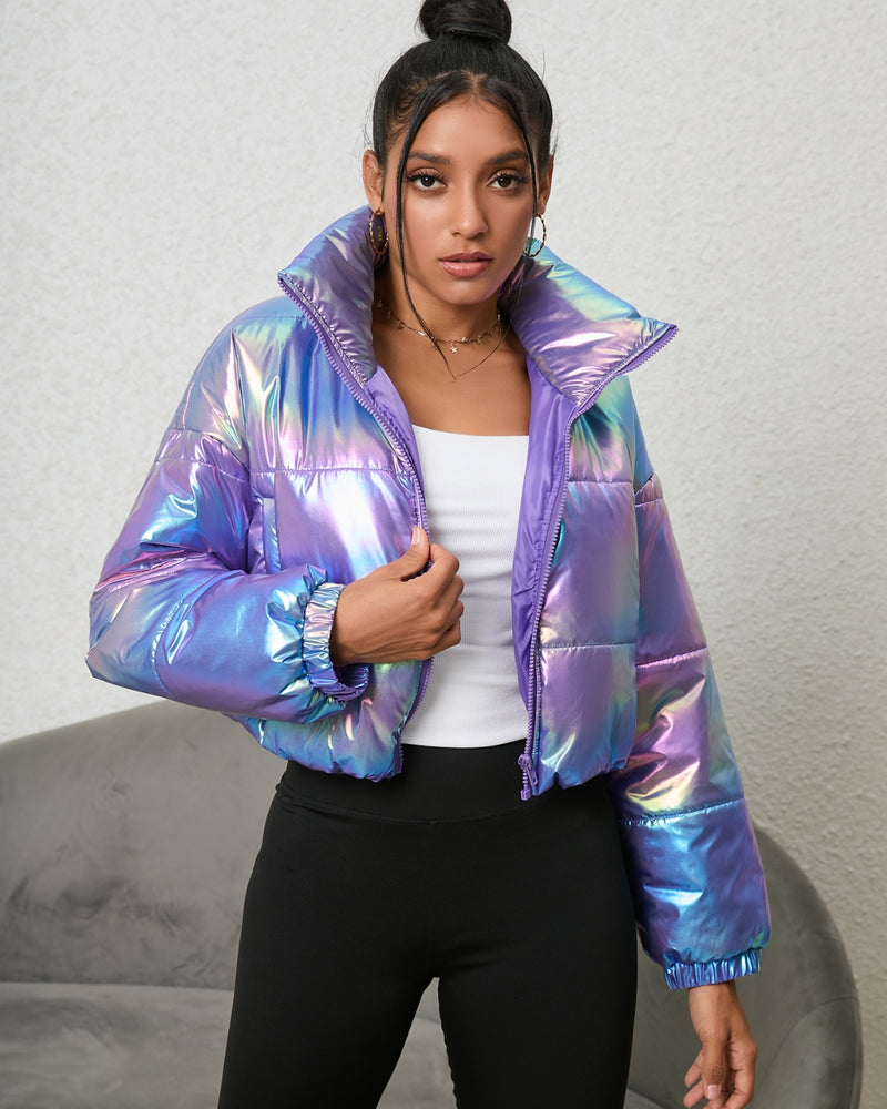 BEAUTIFUL I AM Gradient Zip-Up Collared Puffer Jacket