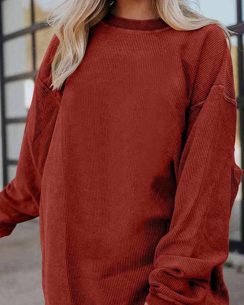 BEAUTIFUL I AM Ribbed Round Neck Drop Shoulder Sweatshirt