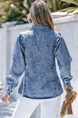 BEAUTIFUL I AM Button Up Collared Neck Denim Top Shirt