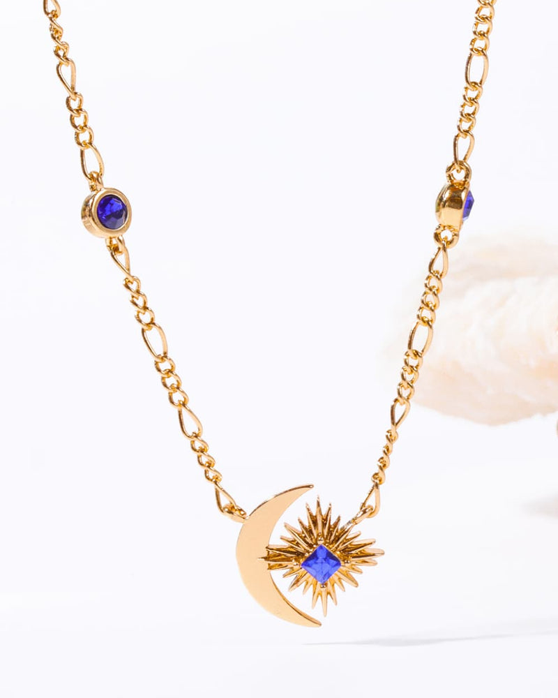 BEAUTIFUL I AM Moon & Star Shape Zircon Jewelry Pendant Necklace