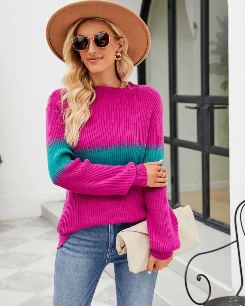 BEAUTIFUL I AM Contrast Round Neck Sweater