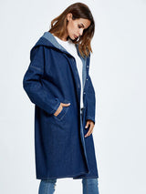 BEAUTIFUL I AM Button Up Dropped Shoulder Hooded Denim Top