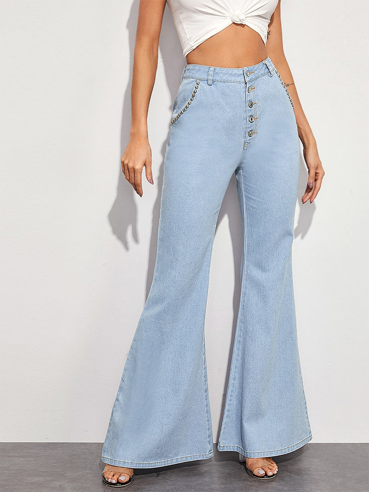 BEAUTIFUL I AM Button Fly Wide Leg Jeans