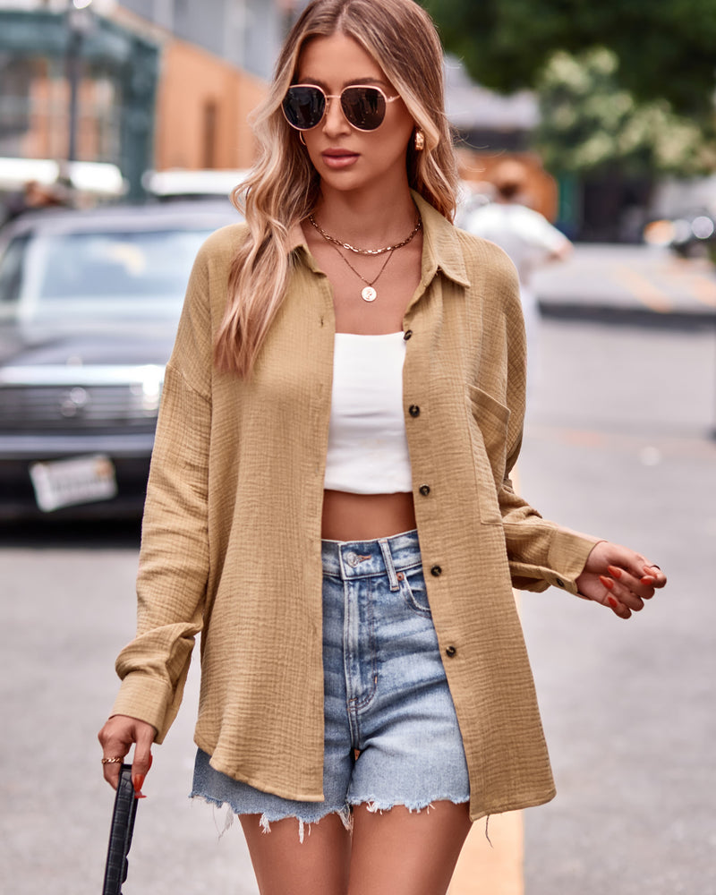 BEAUTIFUL I AM Textured Dropped Shoulder Longline Shirt