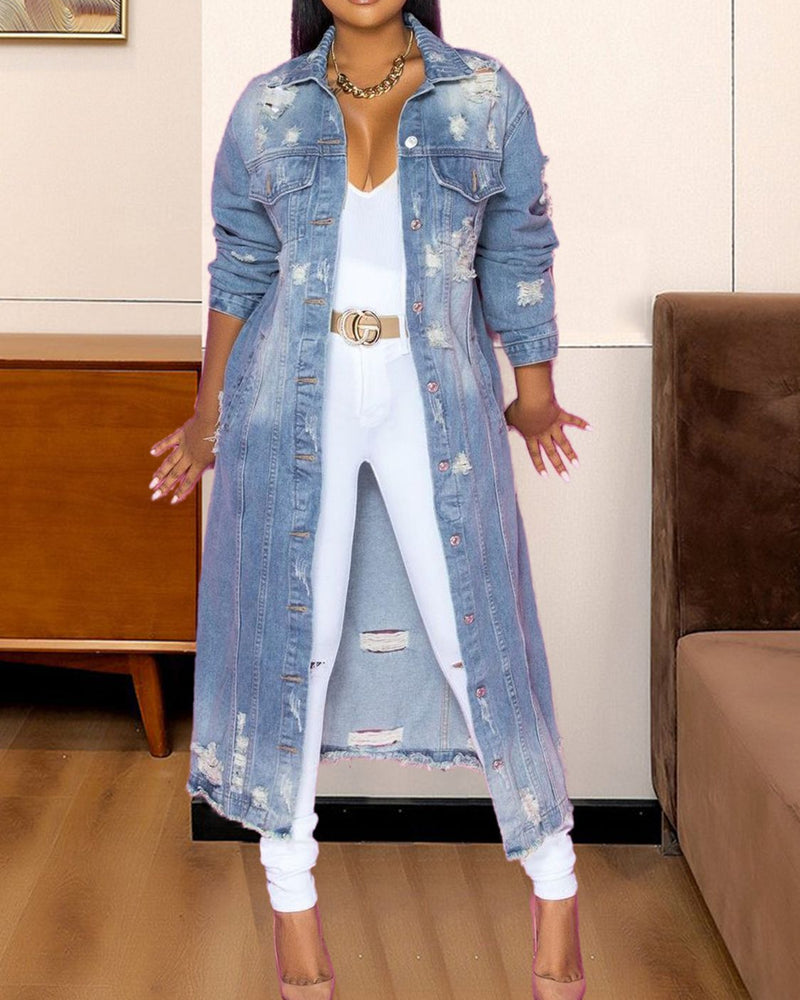 BEAUTIFUL I AM Long Sleeve Raw Hem Denim Jacket