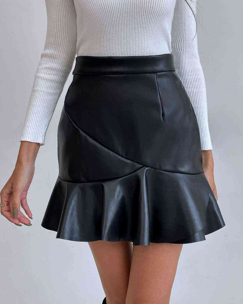 BEAUTIFUL I AM Ruffled PU Mini Skirt Dress